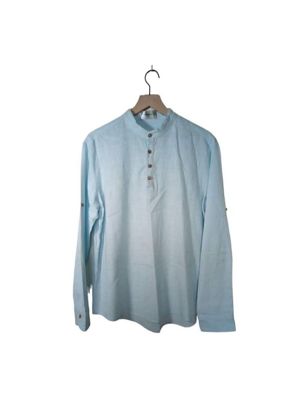 NEARKIN Light Blue Cotton Poplin Half Button Tunic Shirt Sz L